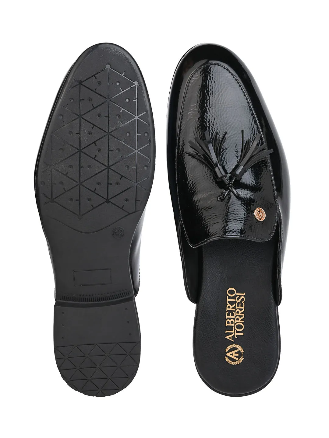Alberto Torresi Black Tassel Patent Mule