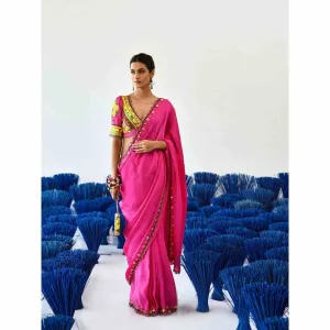 Baise Gaba Banno Pink Embellished Saree with Unstitched Blouse