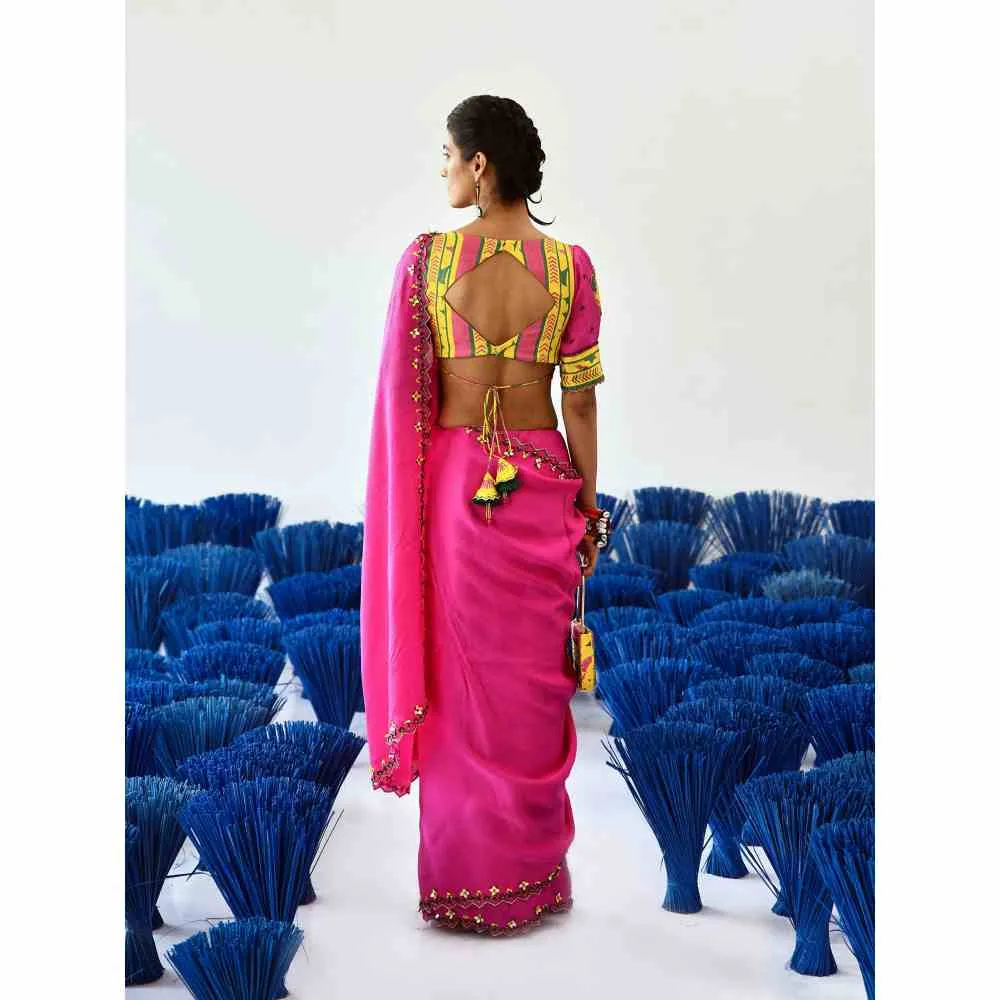 Baise Gaba Banno Pink Embellished Saree with Unstitched Blouse