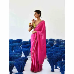 Baise Gaba Banno Pink Saree with Stitched Blouse