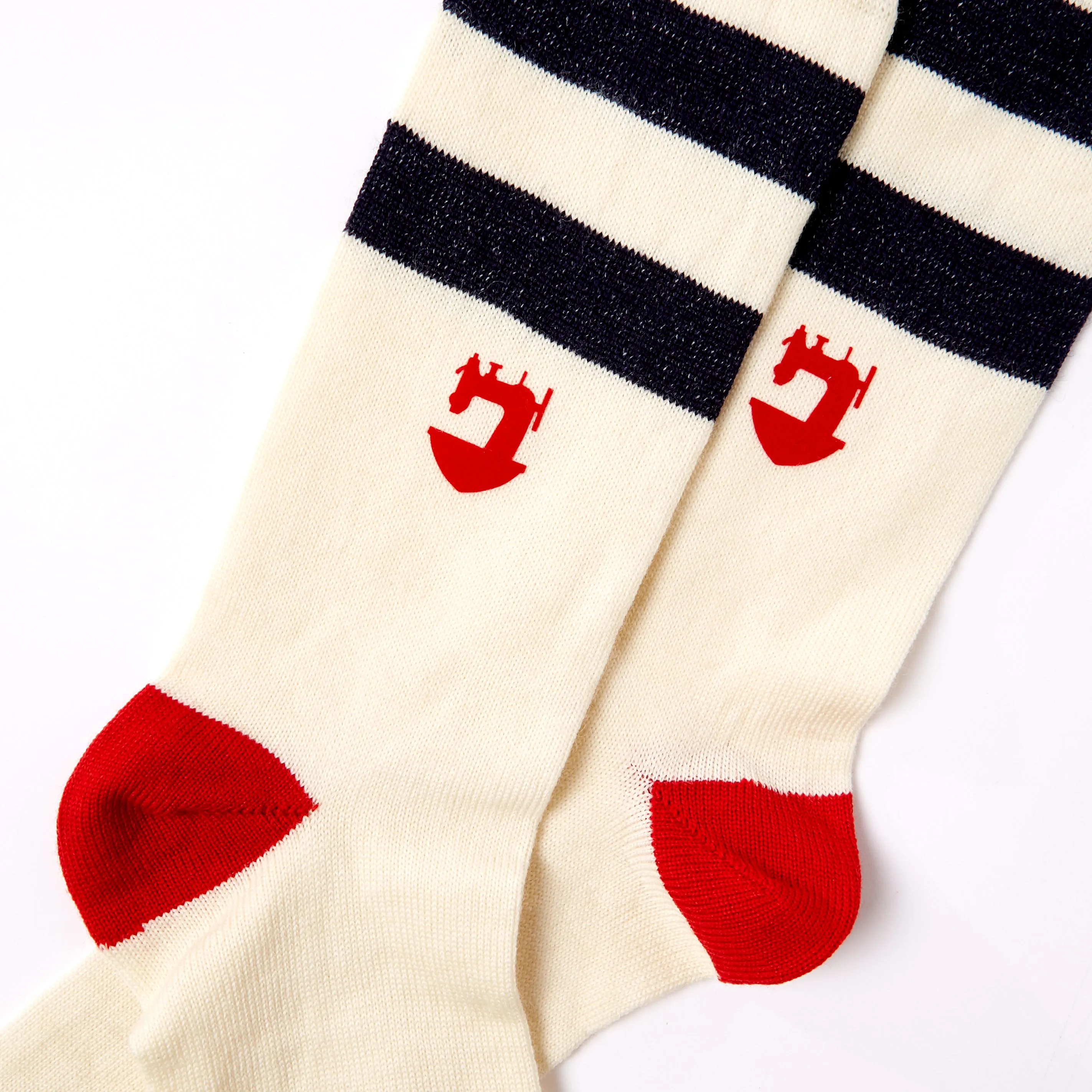 British Made Cream & Navy Stripe Wool Socks