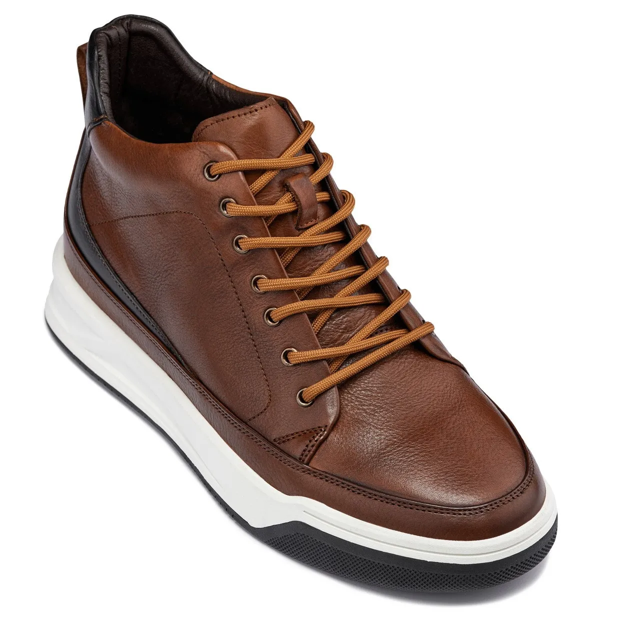 CALTO - Y7153 - 2.6 Inches Taller (Brown) - Leather Ankle Top Sneak-Boot