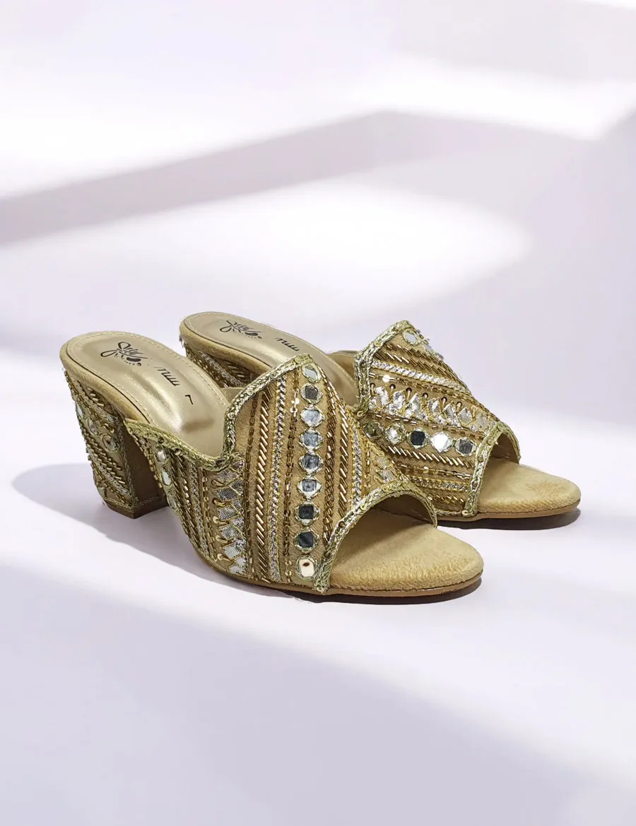 Fawn Gold Fancy Heel Slippers for women