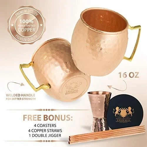 [Gift Set] 100% Pure Copper Moscow mule mugs, Set Of 4 copper cups for drinking Each Mug is HANDCRAFTED- Food Safe Pure Solid Copper Cups gift set (Set of 4)
