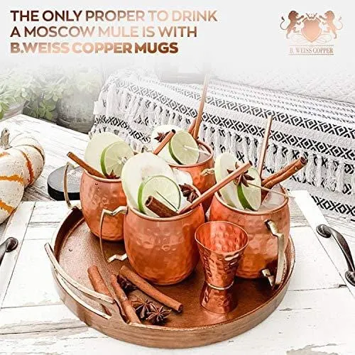 [Gift Set] 100% Pure Copper Moscow mule mugs, Set Of 4 copper cups for drinking Each Mug is HANDCRAFTED- Food Safe Pure Solid Copper Cups gift set (Set of 4)