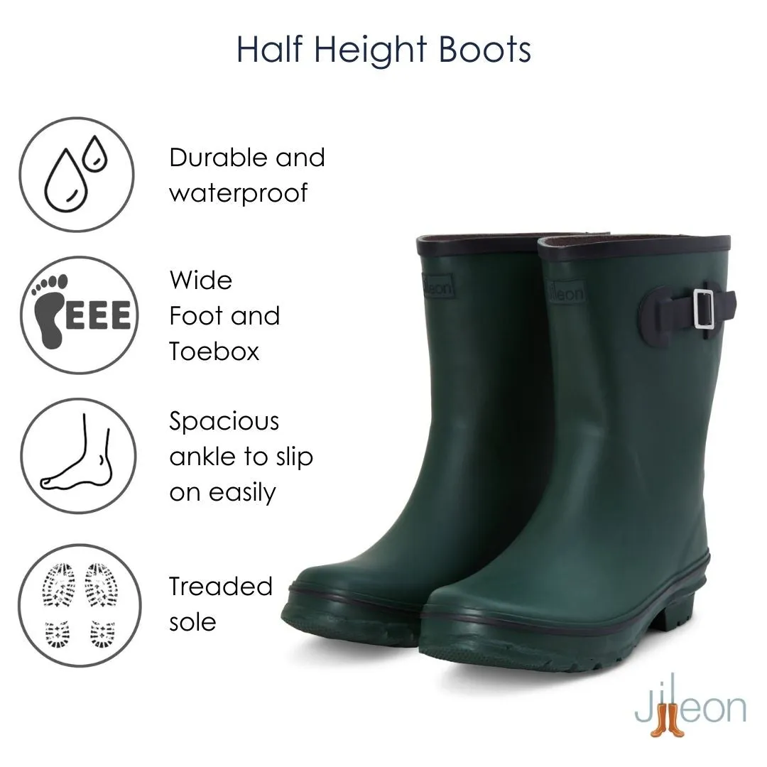Half Height Dark Green Wellies - Wide Foot & Ankle