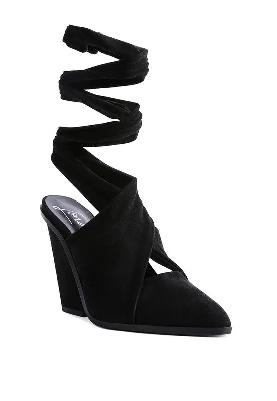 London Rag Wrap Around High Block Heeled Mules