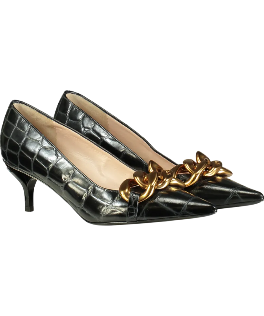 N.21 Black Chunky Chain Embellished Croc Effect Kitten Heels UK 6 EU 39 