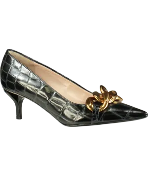 N.21 Black Chunky Chain Embellished Croc Effect Kitten Heels UK 6 EU 39 