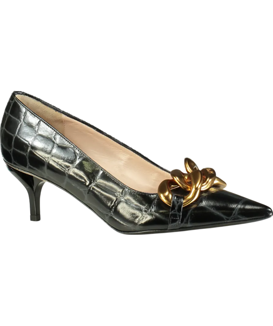 N.21 Black Chunky Chain Embellished Croc Effect Kitten Heels UK 6 EU 39 