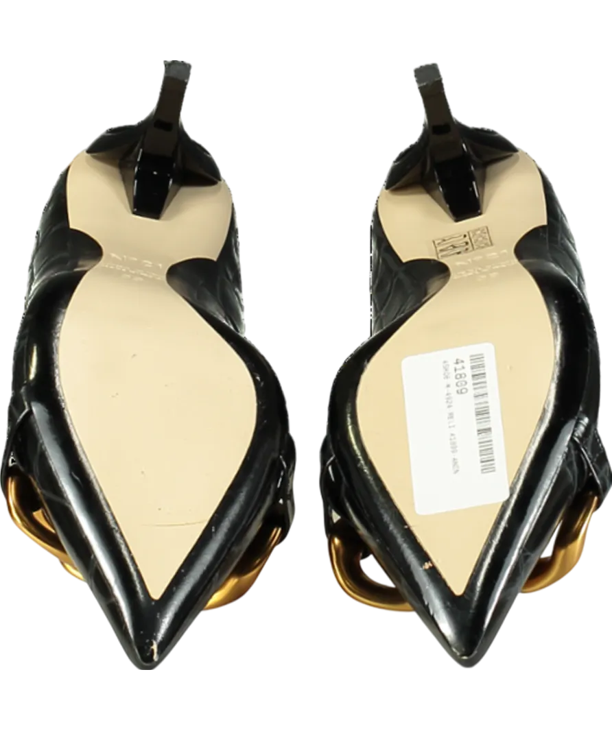 N.21 Black Chunky Chain Embellished Croc Effect Kitten Heels UK 6 EU 39 