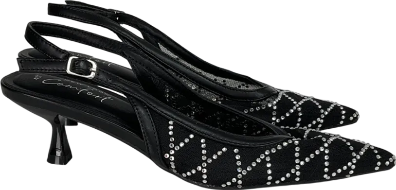 New Look Black Diamant Slingback Kitten Heel Court Shoes UK 4 EU 37 