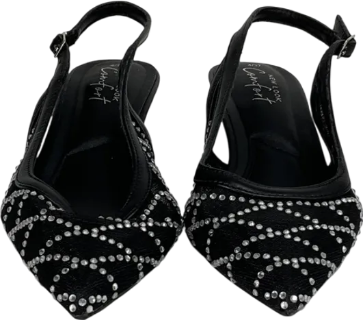 New Look Black Diamant Slingback Kitten Heel Court Shoes UK 4 EU 37 