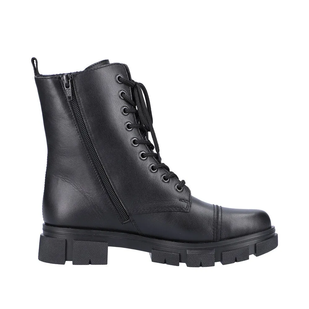 Rieker Y7101-00 Ladies Black Leather Zip & Lace Ankle Boots