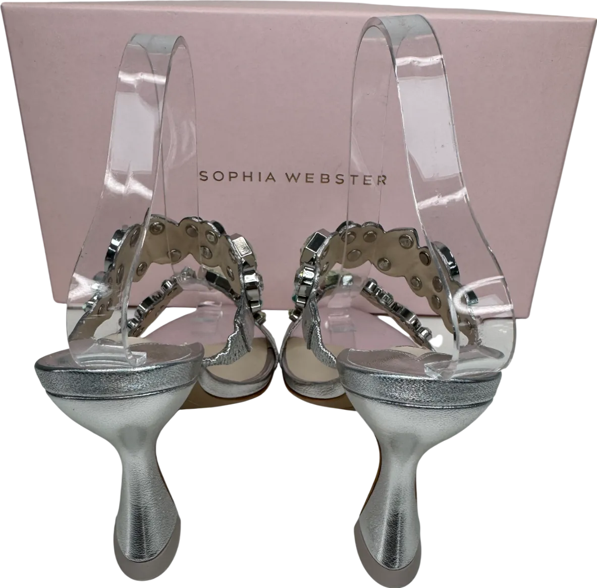 Sophia Webster Metallic Silver Ritzy Jewell Embellished Mid Heel Mules UK 5 EU 38 