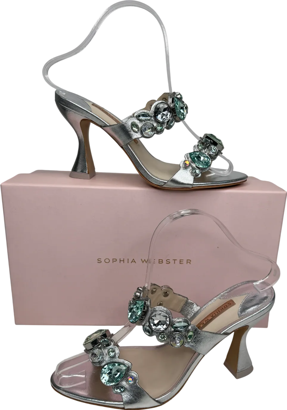 Sophia Webster Metallic Silver Ritzy Jewell Embellished Mid Heel Mules UK 5 EU 38 
