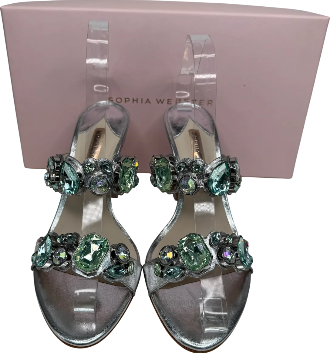 Sophia Webster Metallic Silver Ritzy Jewell Embellished Mid Heel Mules UK 5 EU 38 