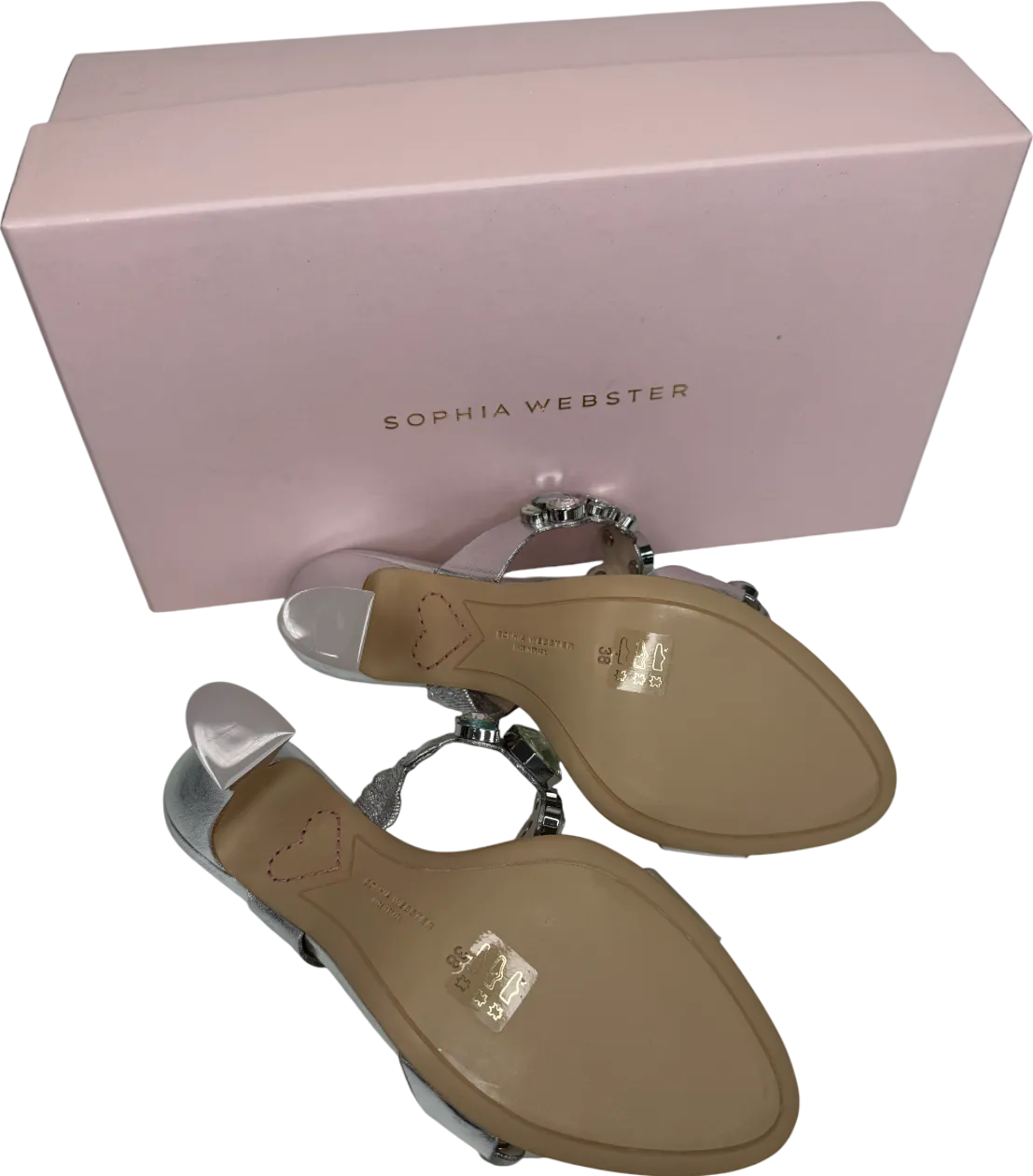 Sophia Webster Metallic Silver Ritzy Jewell Embellished Mid Heel Mules UK 5 EU 38 