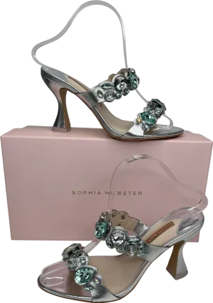 Sophia Webster Metallic Silver Ritzy Jewell Embellished Mid Heel Mules UK 5 EU 38 