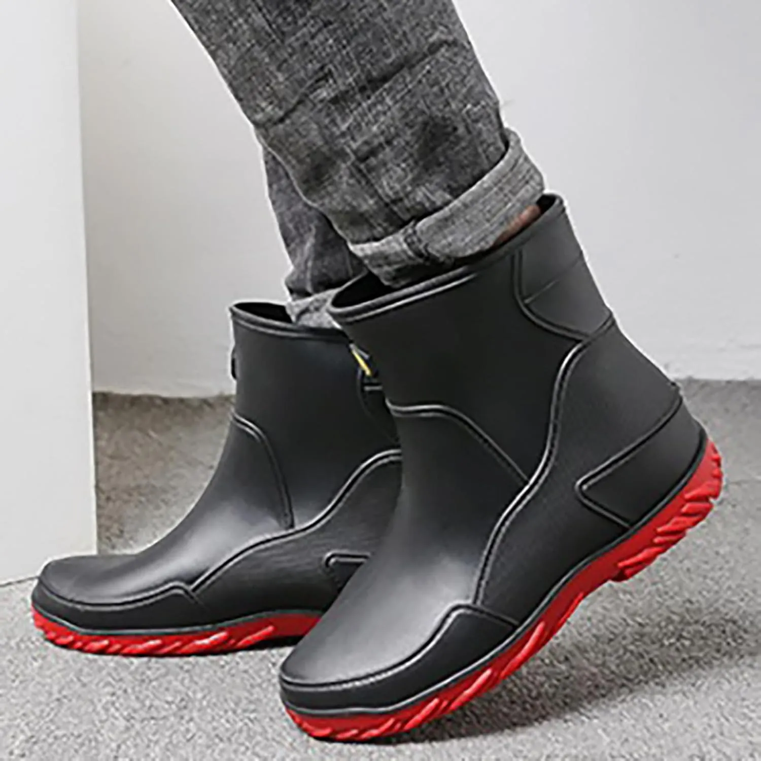 Womens Rain Boots Cute Mens Grounded Footwear Fall Booties 2024 Low Heel Slip On Barefoot Shoes Flat Garden Shoes for Women Waterproof Slip-On Knee High Boots