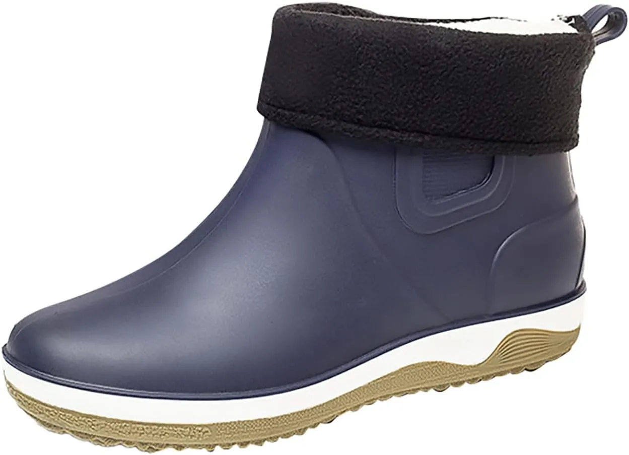 Womens Rain Boots Waterproof Fur Lined Mens Grounded Footwear Boots Ankle Booties Heels Slip On Barefoot Shoes Slip On Non-Slip Rubber Waterproof Wide Calf Boots