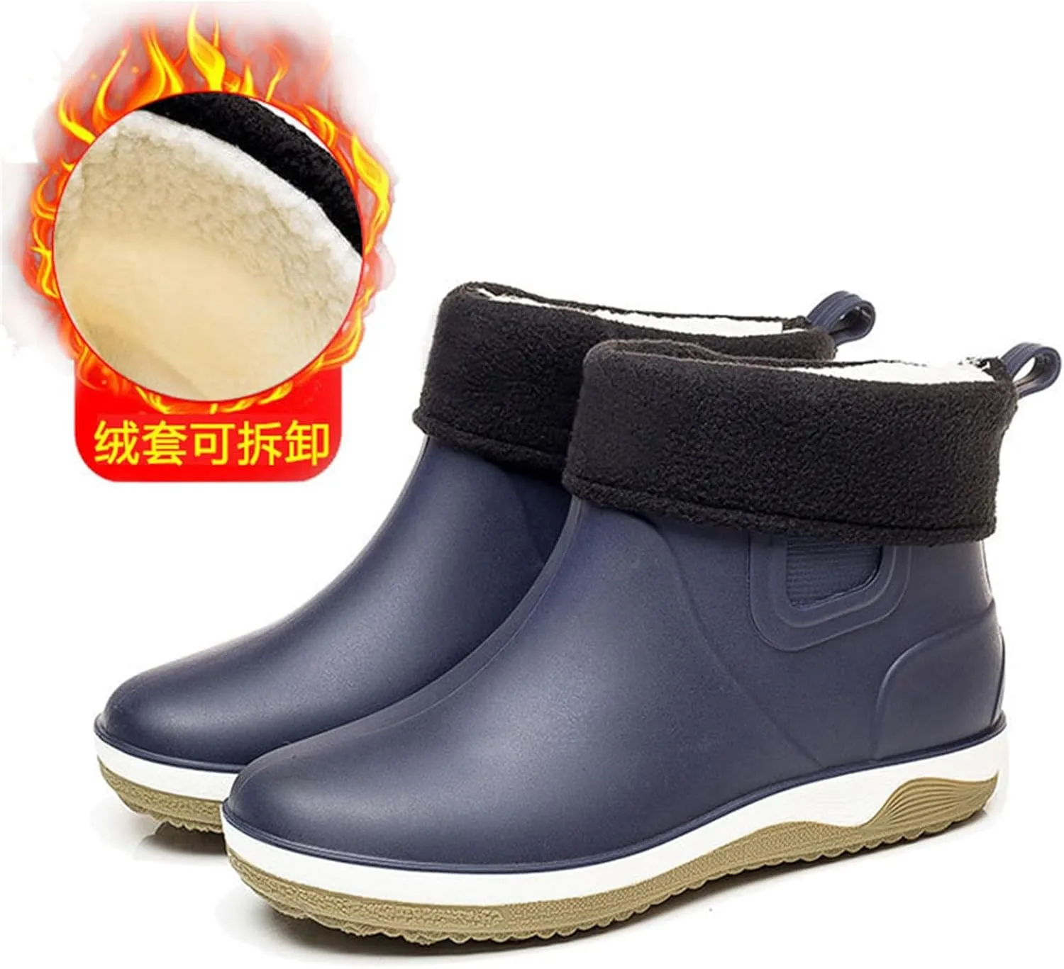 Womens Rain Boots Waterproof Fur Lined Mens Grounded Footwear Boots Ankle Booties Heels Slip On Barefoot Shoes Slip On Non-Slip Rubber Waterproof Wide Calf Boots